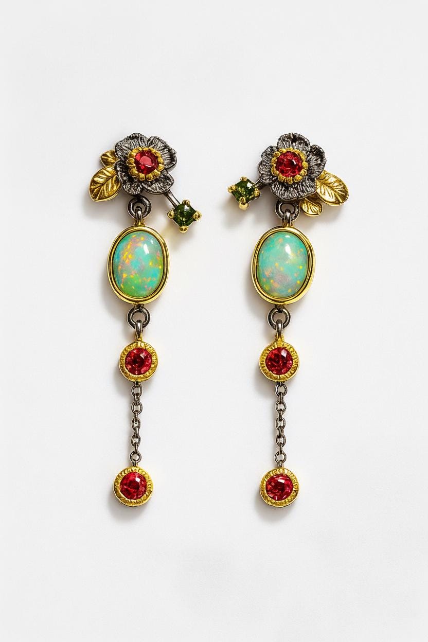 925 Sterling Silver Fire Opal Flower Dangle Earrings