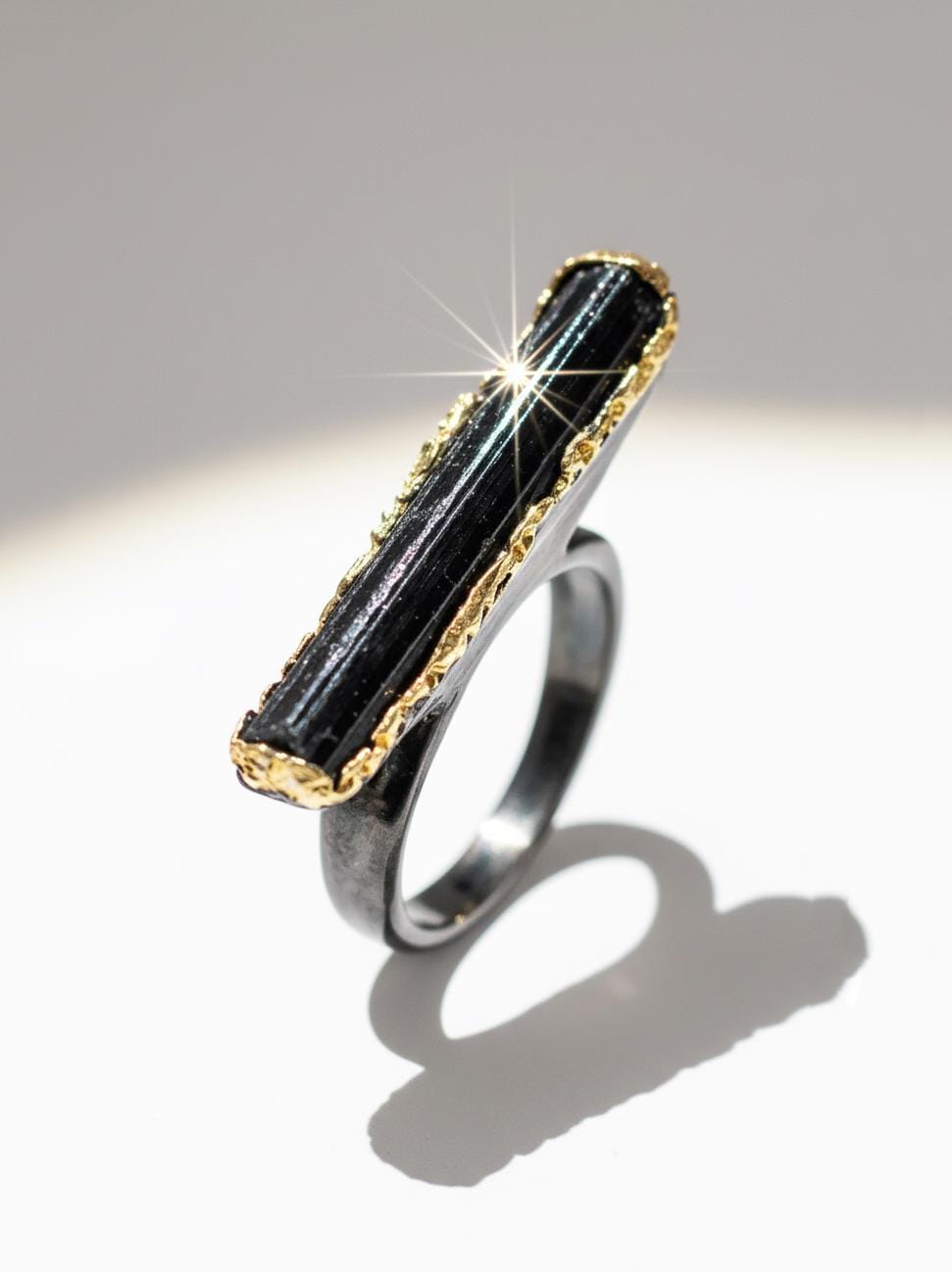 925 Sterling Silver Black Tourmaline Pencil Ring