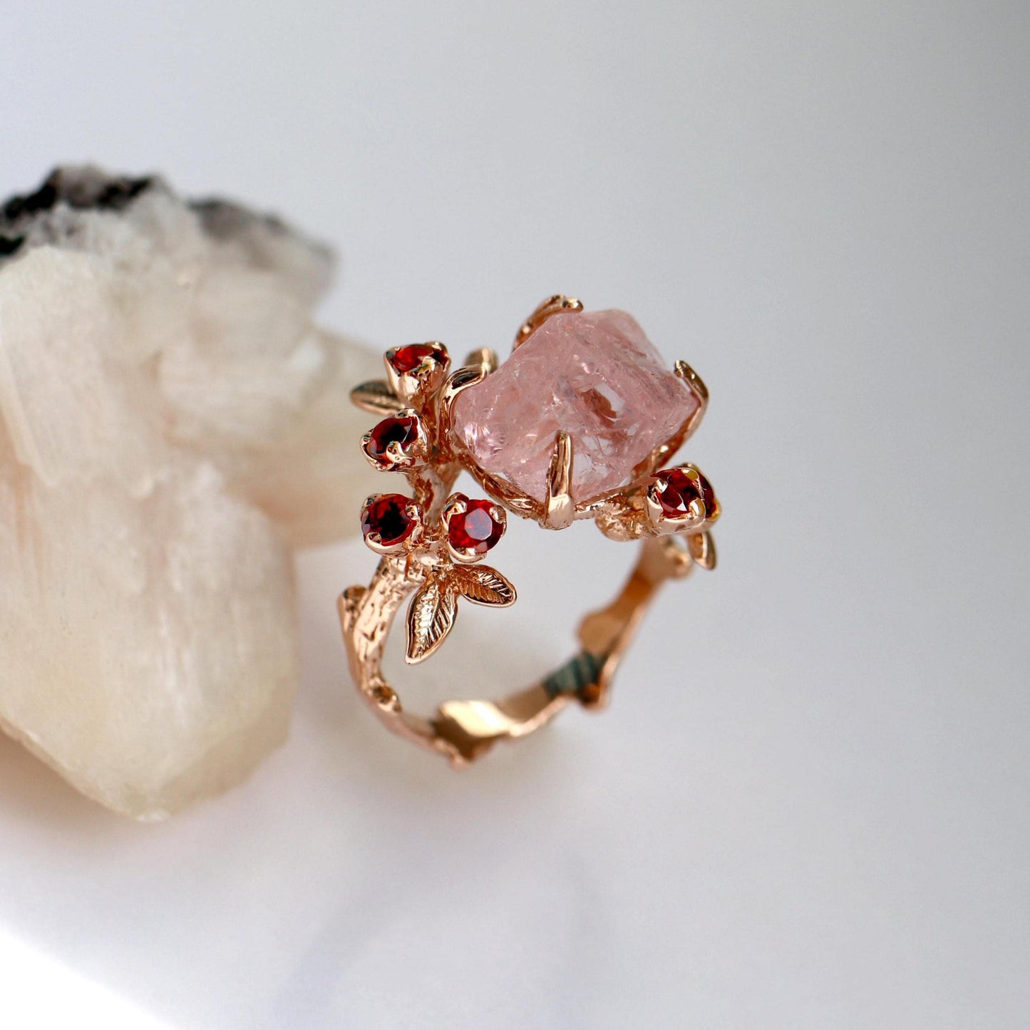 925 sterling silver pink morganite branch ring