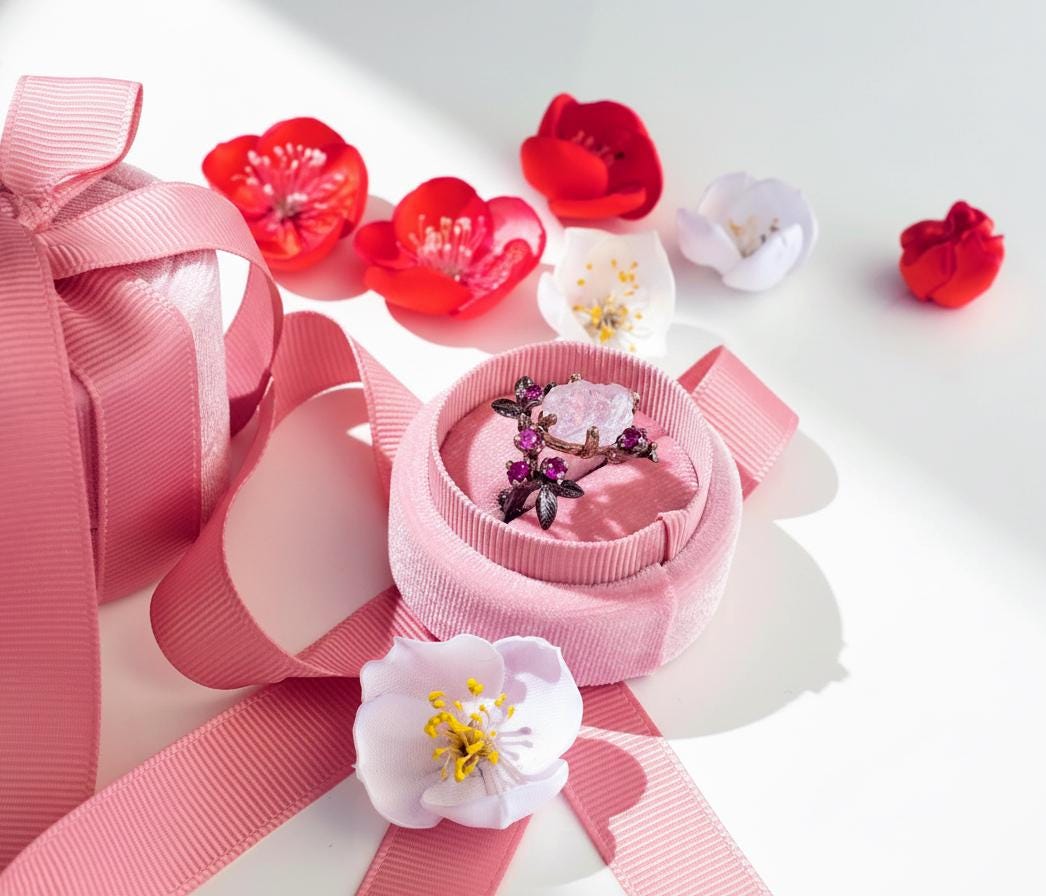 14-18K Solid Gold Raw Pink Morganite Engagement Ring