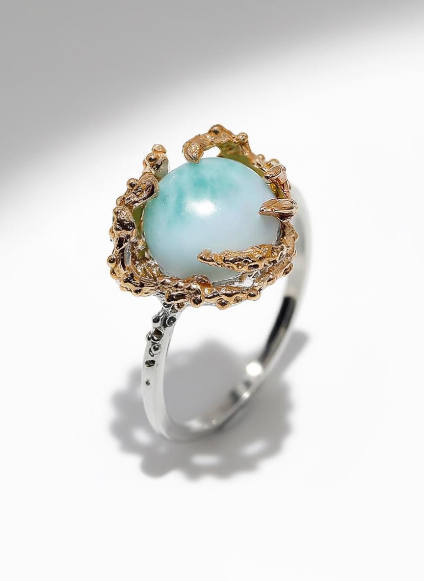 925 Sterling Silver Larimar Mixed Metal Ring