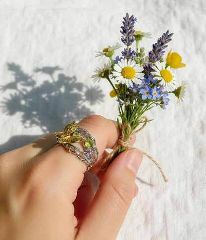 925 sterling silver butterfly peridot ring set