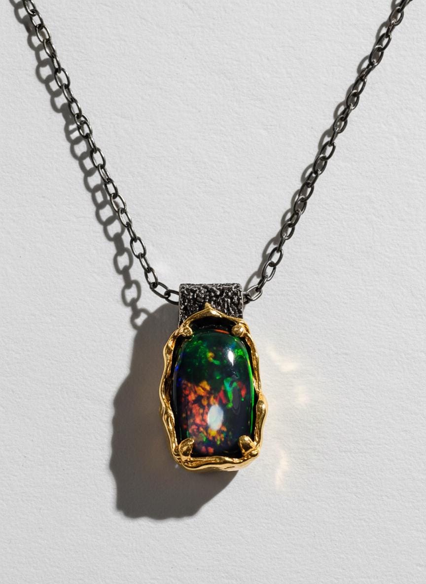 925 Sterling Silver Black Opal Textured Necklace