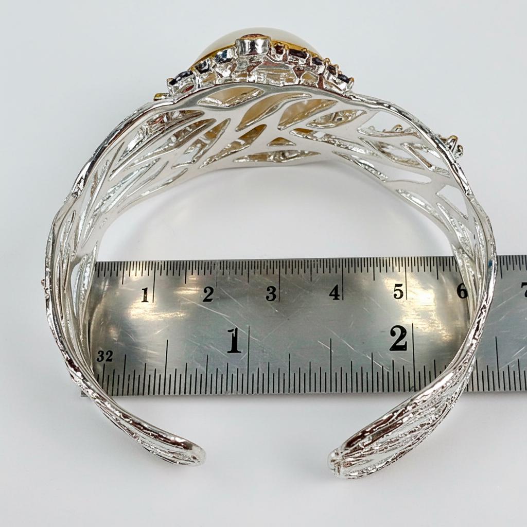 925 Sterling Silver Moonstone Branch Cuff Bracelet