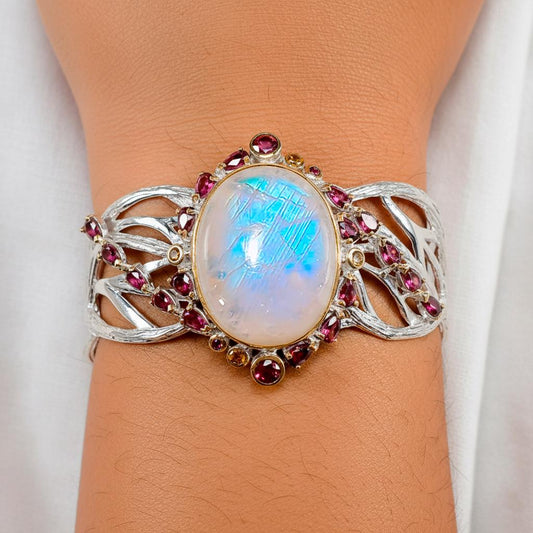 925 Sterling Silver Moonstone Branch Cuff Bracelet