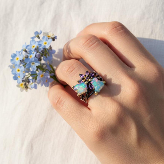 925 Sterling Silver Raw Fire Opal Wide Band Ring