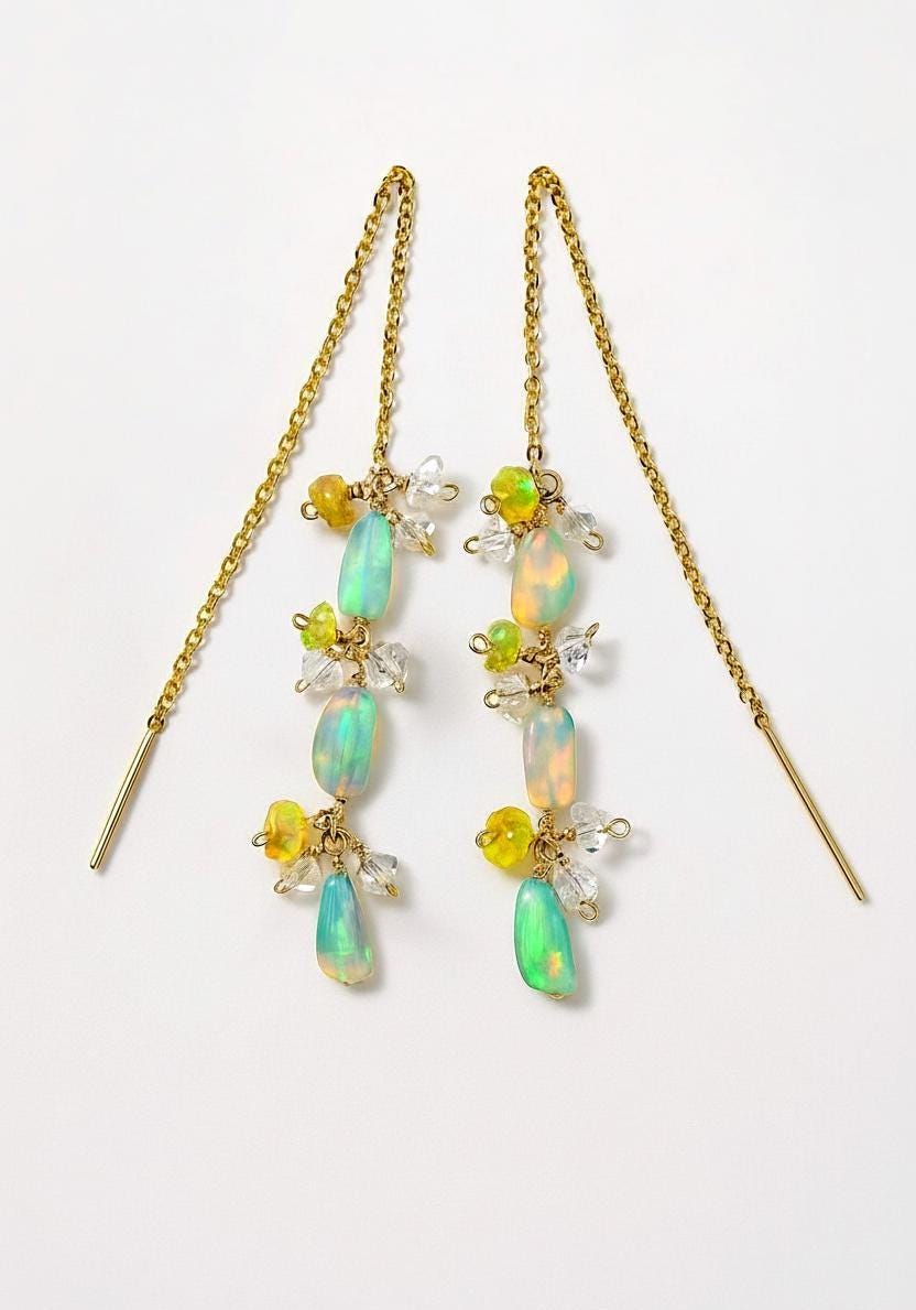 925 Sterling Silver Rainbow Opal Gold Earrings