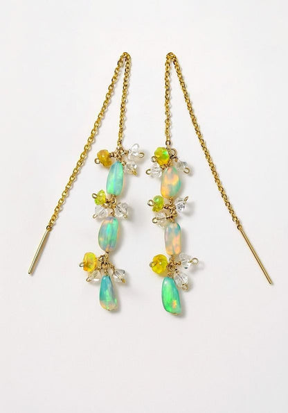 925 Sterling Silver Rainbow Opal Gold Earrings