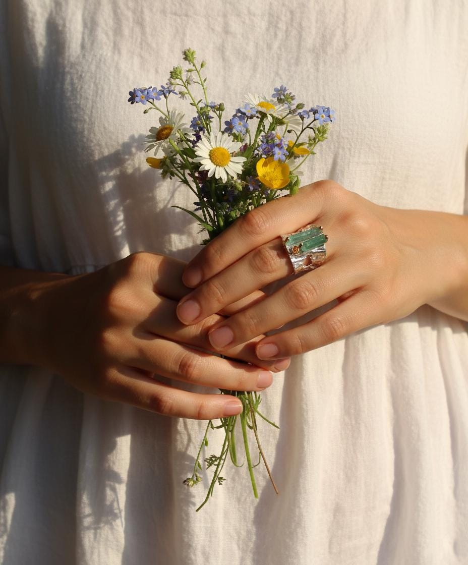 925 Sterling Silver Raw Green Tourmaline Ring