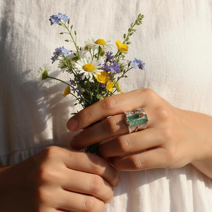 925 Sterling Silver Raw Green Tourmaline Ring