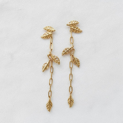 14K Solid Gold Leaf Dainty Stud Earrings