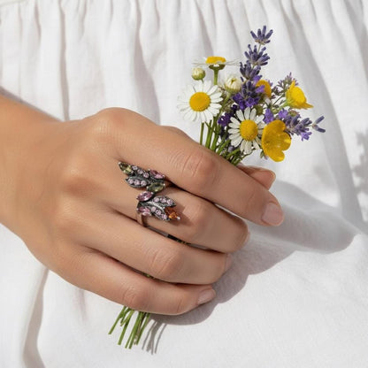 925 Sterling Silver Tourmaline Leaf Ring