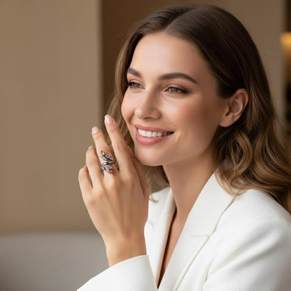 925 Sterling Silver Tourmaline Leaf Ring