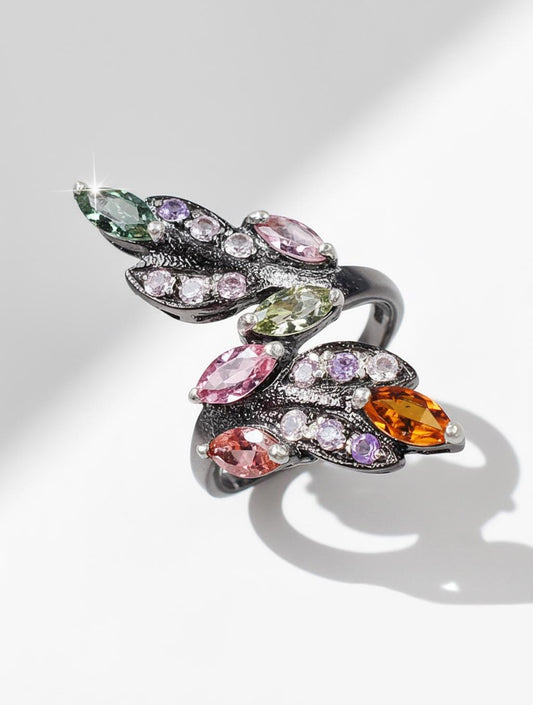 925 Sterling Silver Tourmaline Leaf Ring