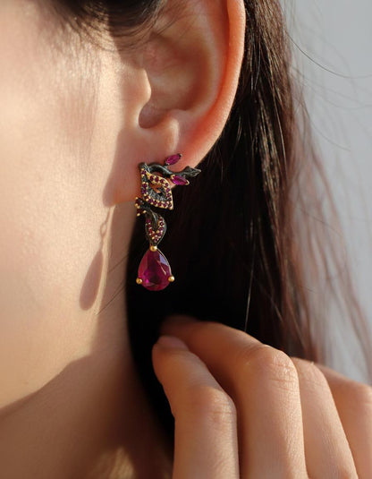 925 Sterling Silver Ruby Leaf Earrings