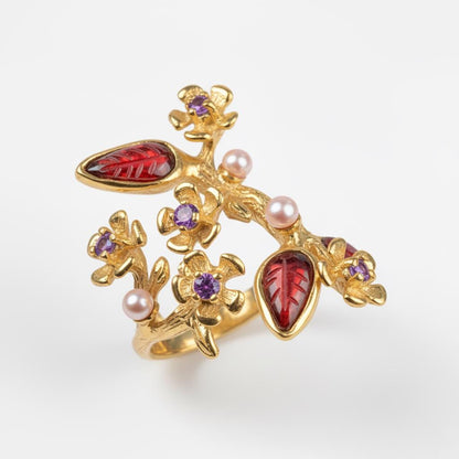 925 Sterling Silver Pink Tourmaline Sakura Ring