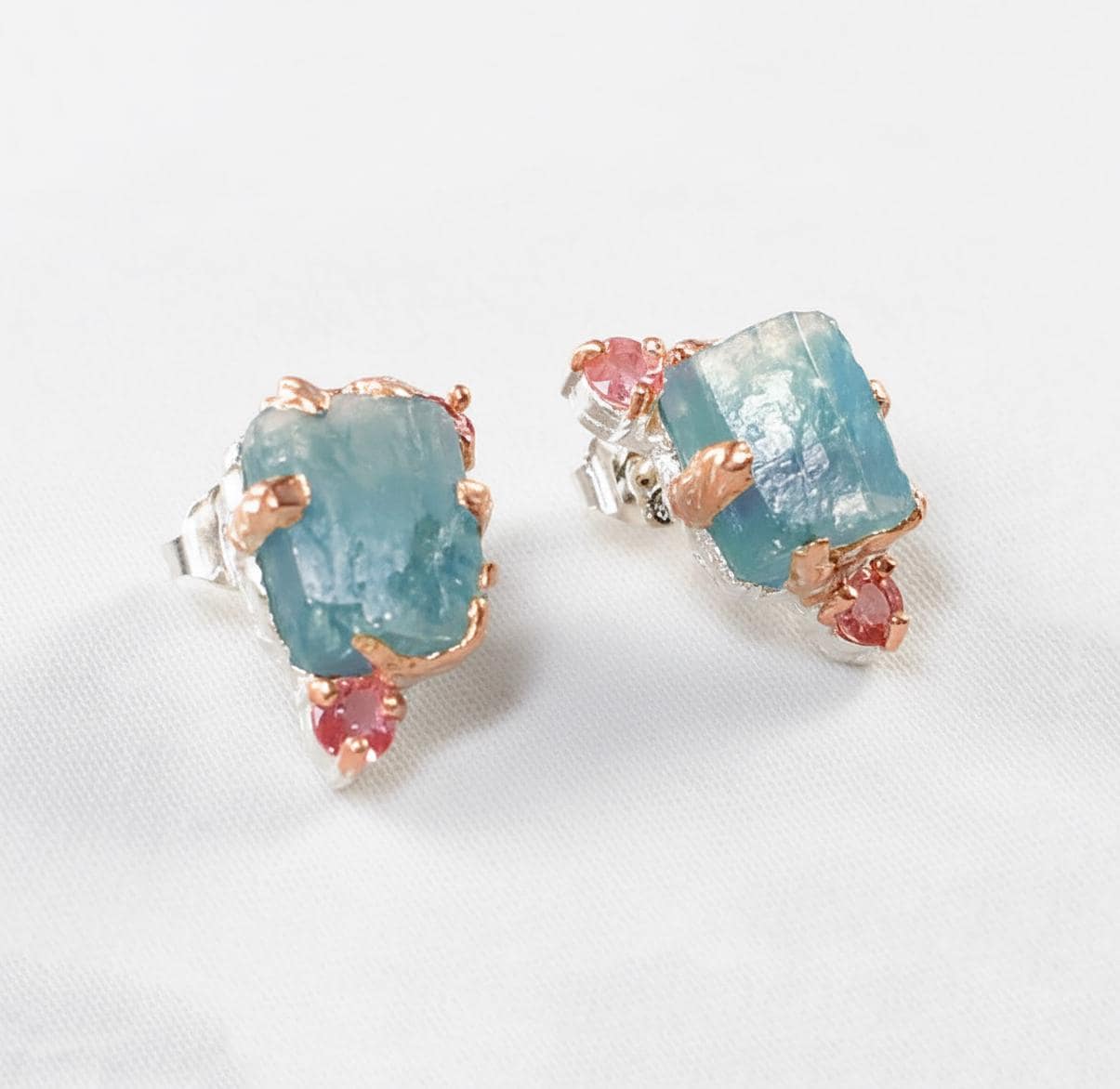 925 Sterling Silver Raw Apatite Stud Earrings