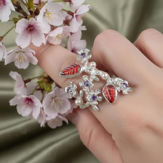 925 Sterling Silver Pink Tourmaline Sakura Ring