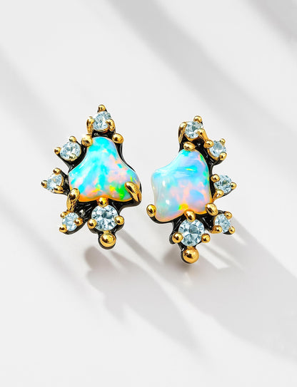 925 Sterling Silver Raw Blue Opal Stud Earrings