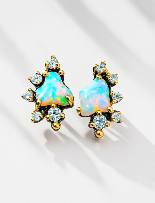925 Sterling Silver Raw Blue Opal Stud Earrings