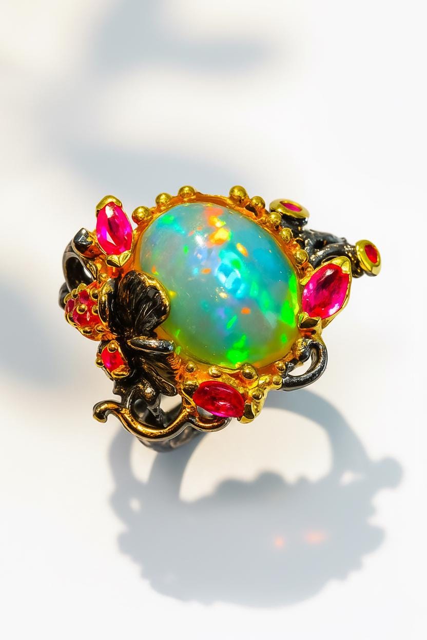 925 Sterling Silver Rainbow Fire Opal Ring