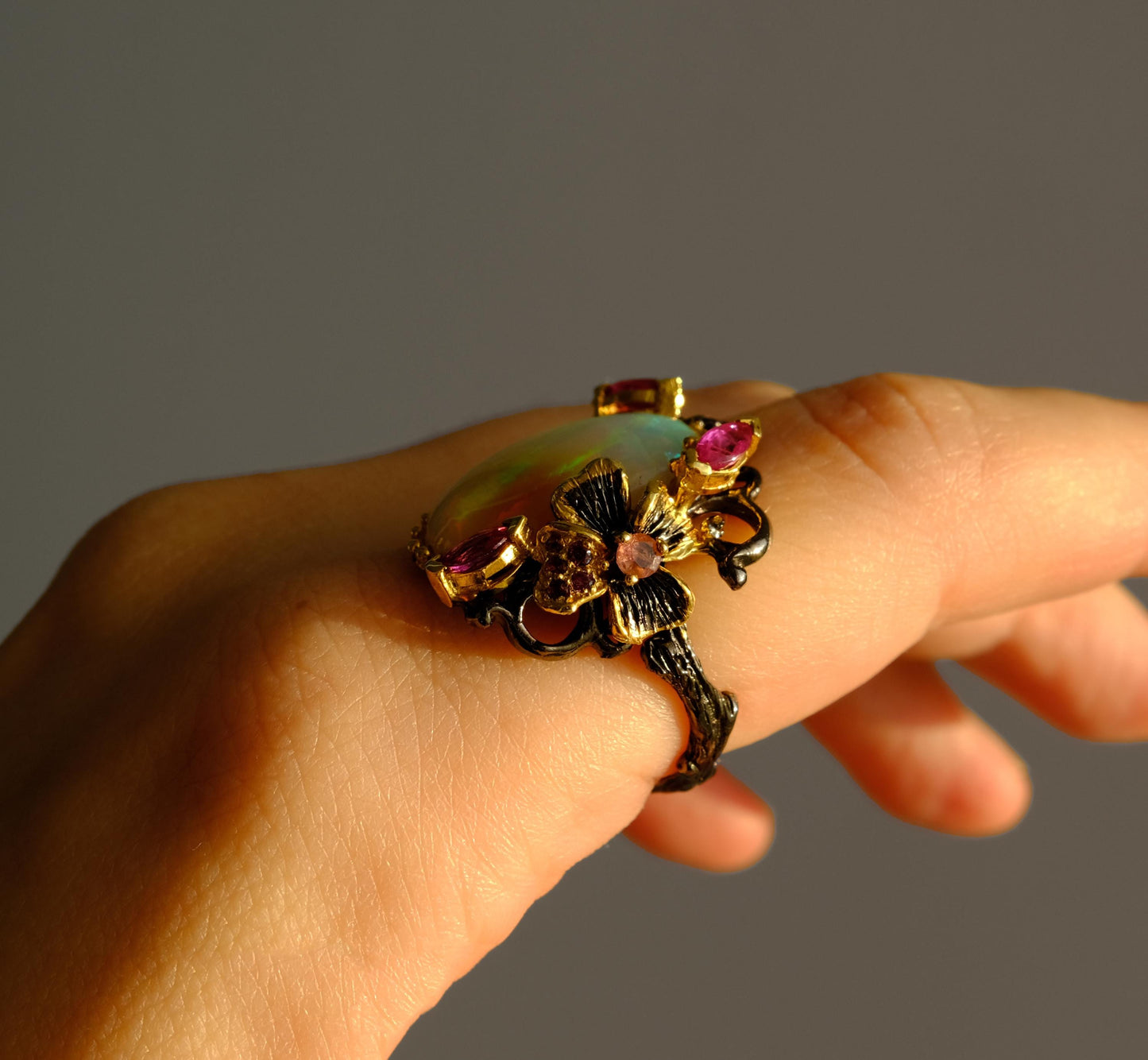 925 Sterling Silver Fire Opal Floral Ring