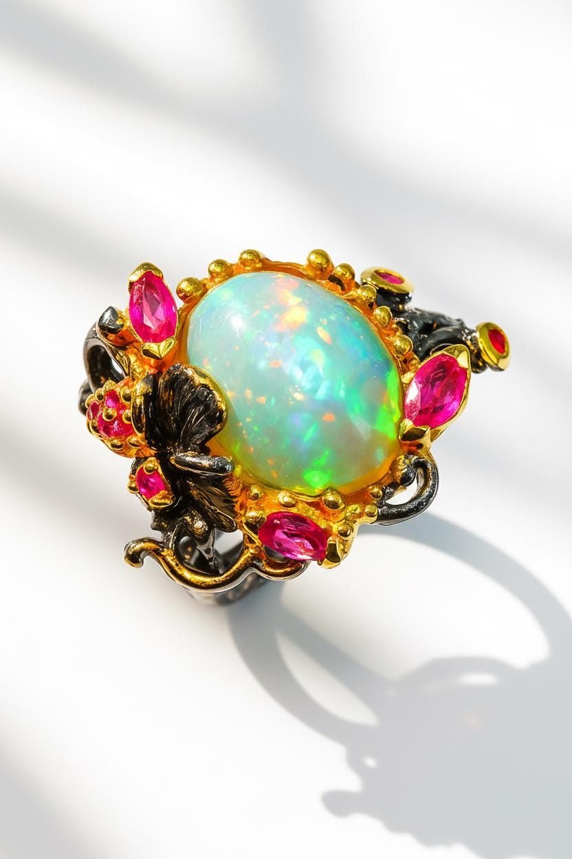 925 Sterling Silver Fire Opal Floral Ring