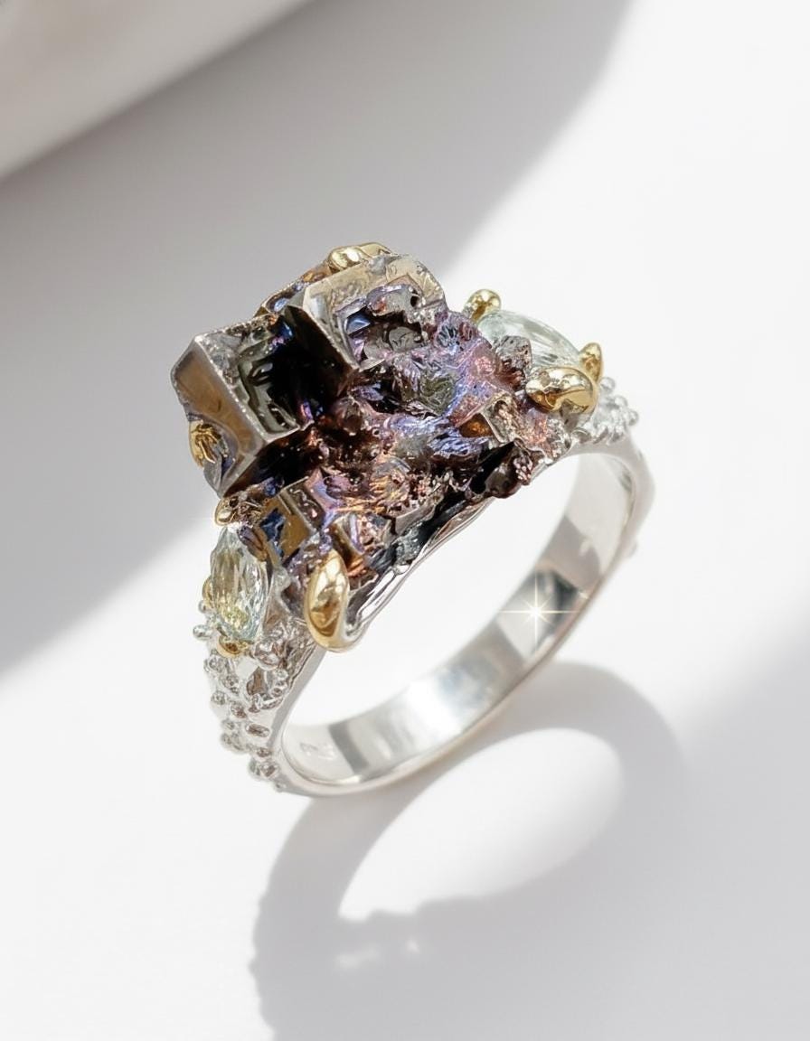 925 Sterling Silver Raw Bismuth Textured Ring