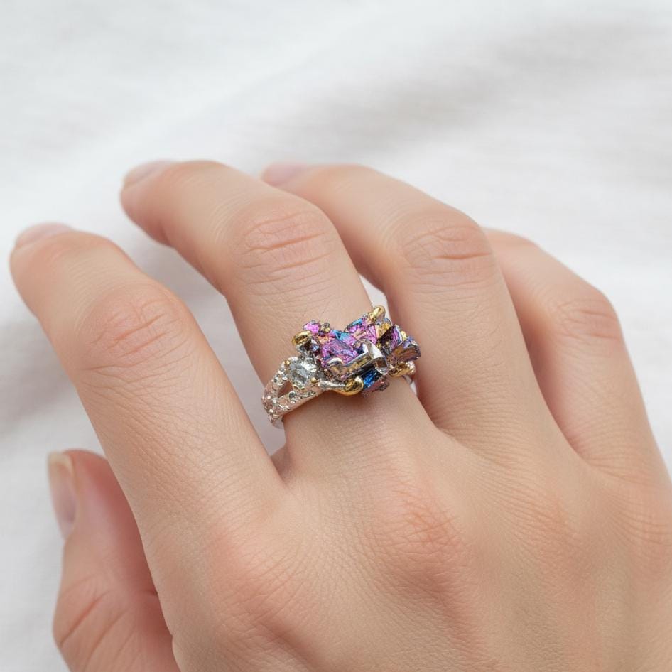 925 Sterling Silver Raw Bismuth Textured Ring
