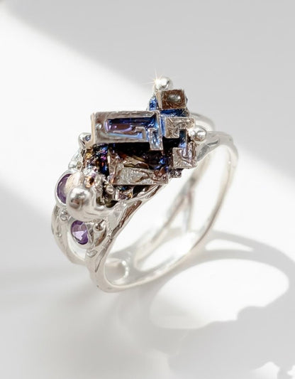 925 Sterling Silver Raw Bismuth Textured Ring