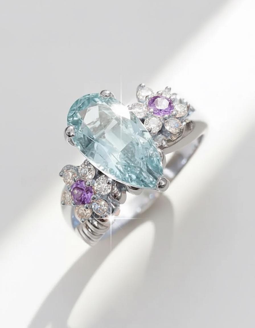 925 Sterling Silver Aquamarine Ring, additional angle