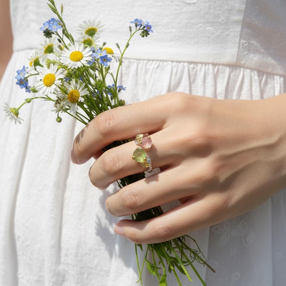925 Sterling Silver Pink Green Tourmaline Ring