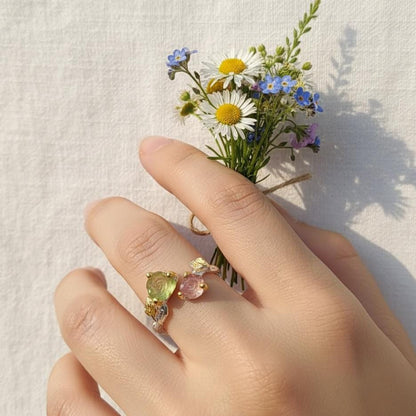 925 Sterling Silver Pink Green Tourmaline Ring