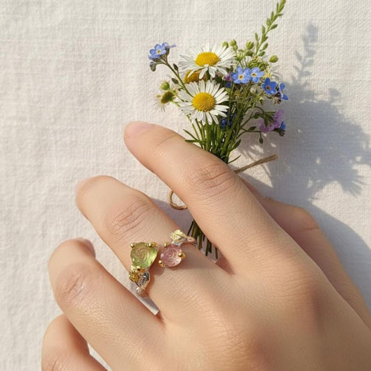 925 Sterling Silver Pink Green Tourmaline Ring