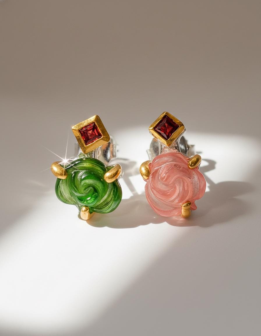 925 Sterling Silver Flower Tourmaline Stud Earrings