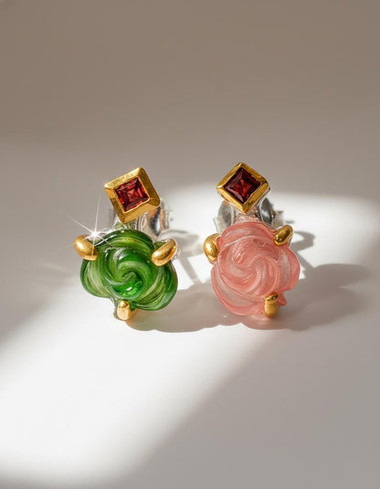 925 Sterling Silver Flower Tourmaline Stud Earrings