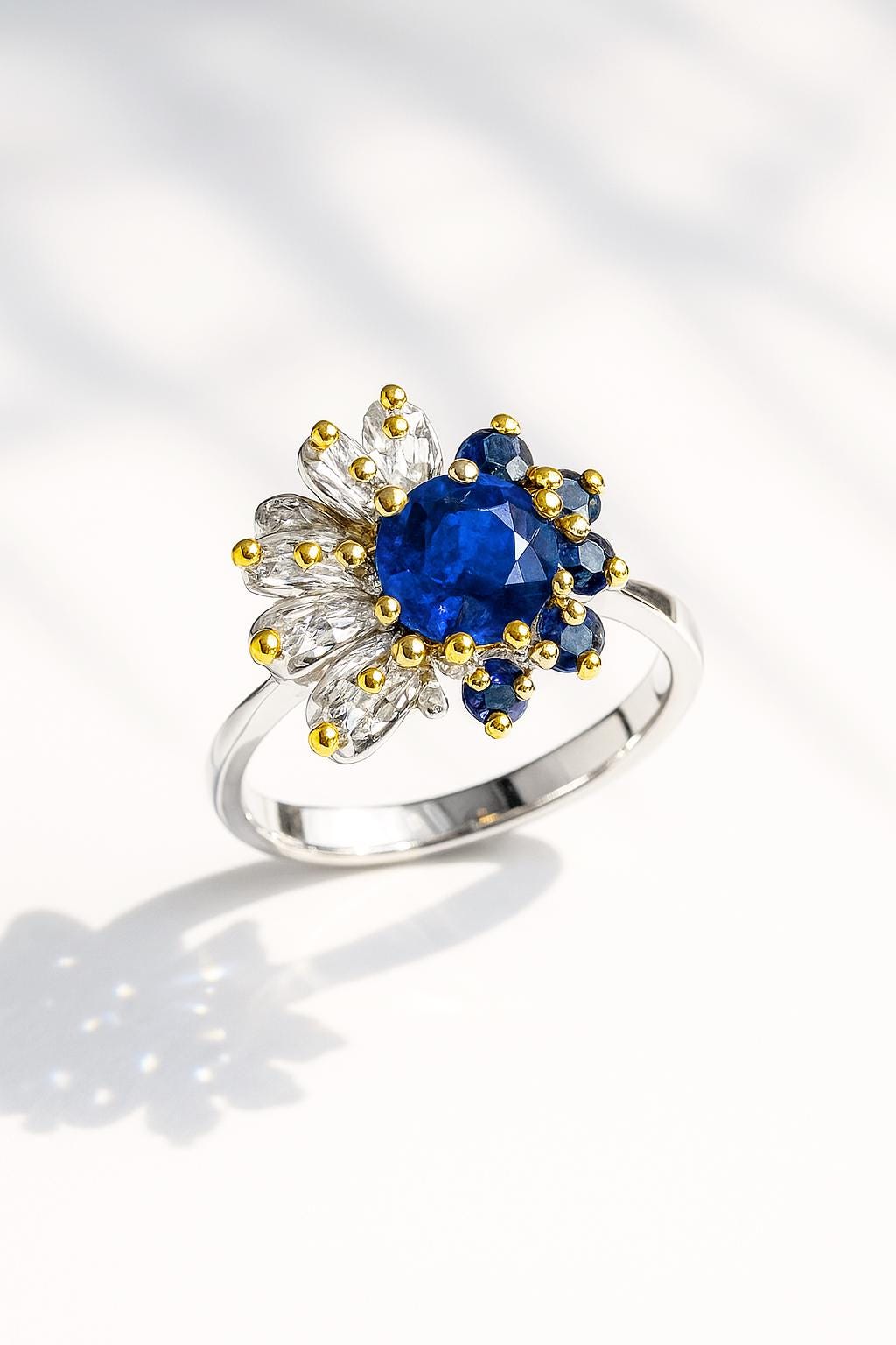 925 Sterling Silver Real Sapphire Flower Ring