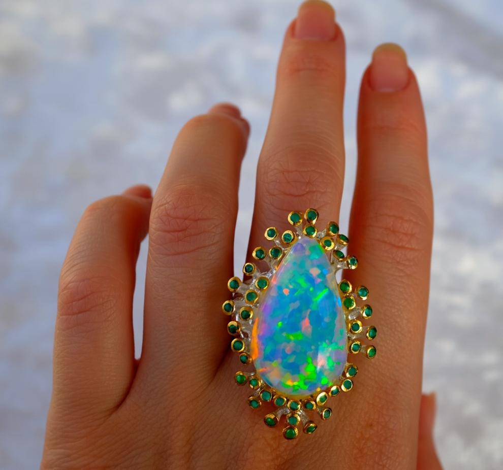 925 Sterling Silver Fire Opal Statement Ring