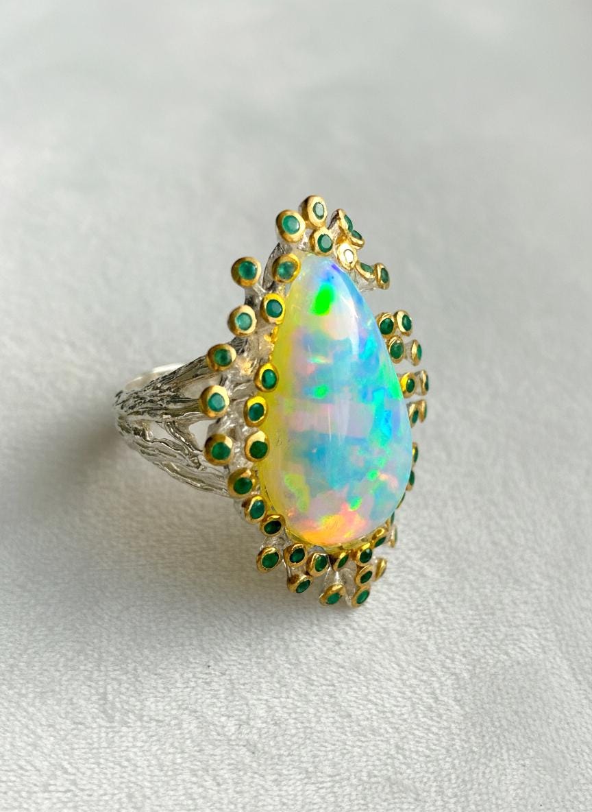 925 Sterling Silver Fire Opal Statement Ring