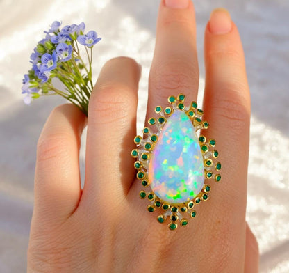 925 Sterling Silver Fire Opal Statement Ring