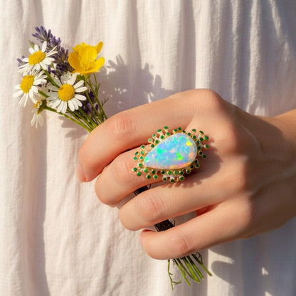 925 Sterling Silver Fire Opal Statement Ring