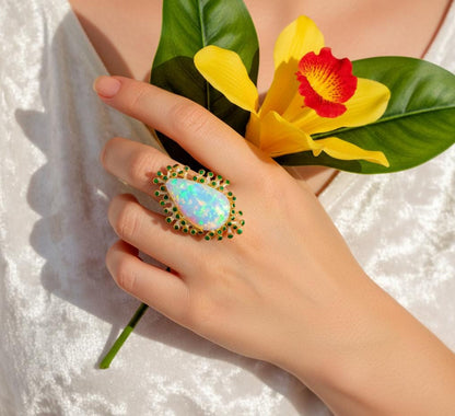 925 Sterling Silver Fire Opal Statement Ring