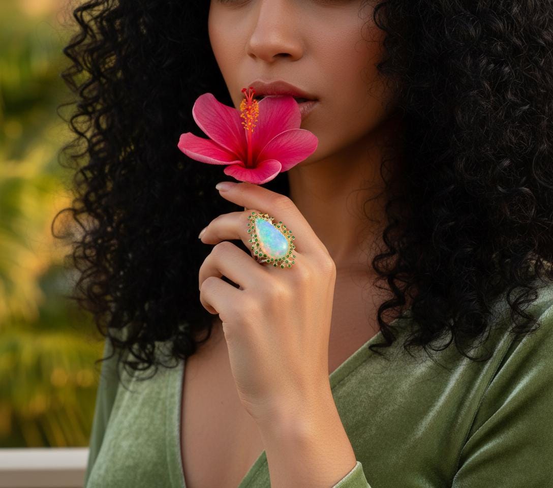 925 Sterling Silver Fire Opal Statement Ring