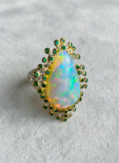 925 Sterling Silver Fire Opal Statement Ring