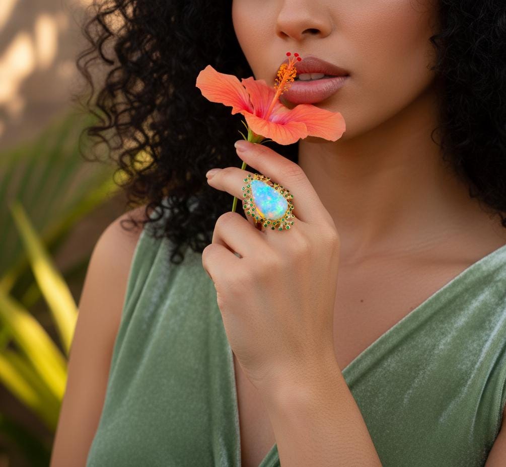 925 Sterling Silver Fire Opal Statement Ring