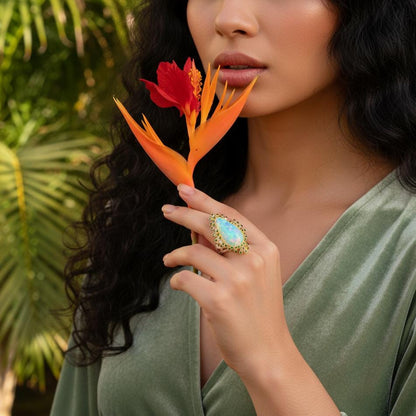 925 Sterling Silver Fire Opal Statement Ring