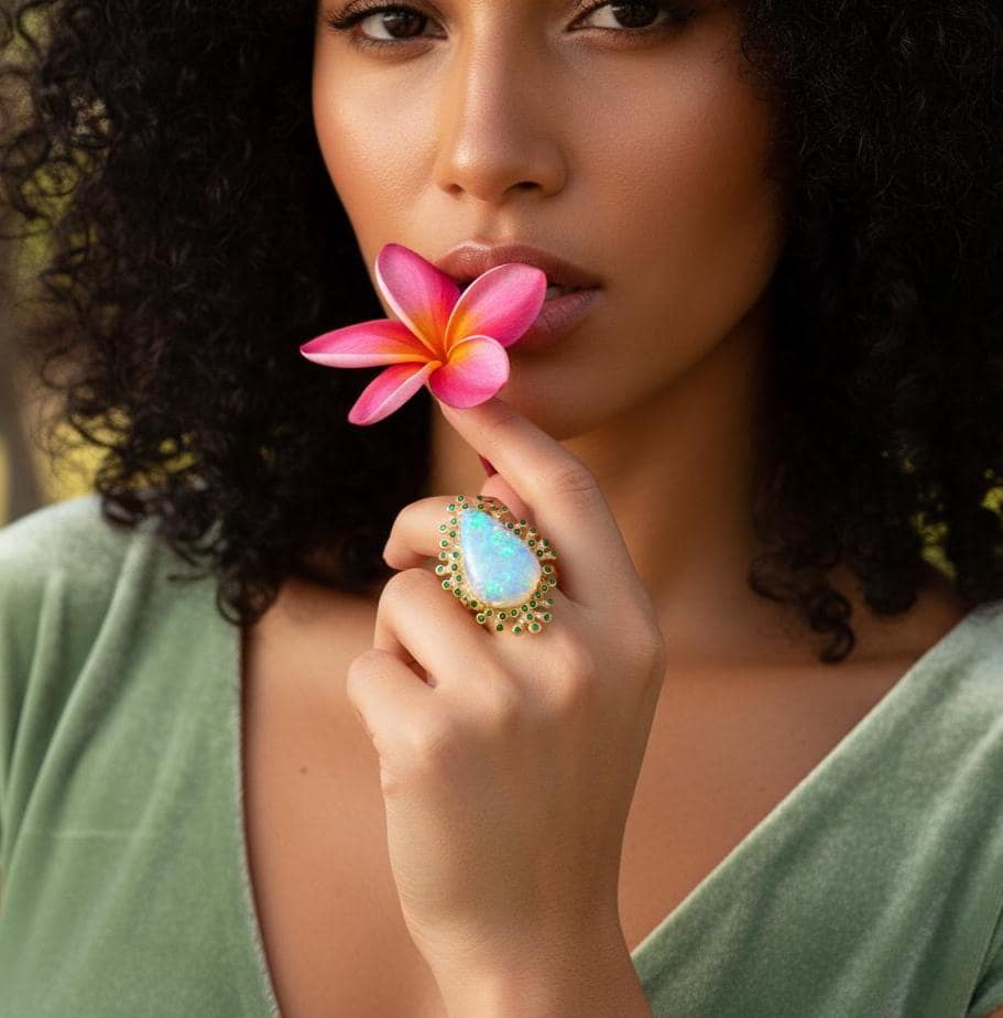 925 Sterling Silver Fire Opal Statement Ring