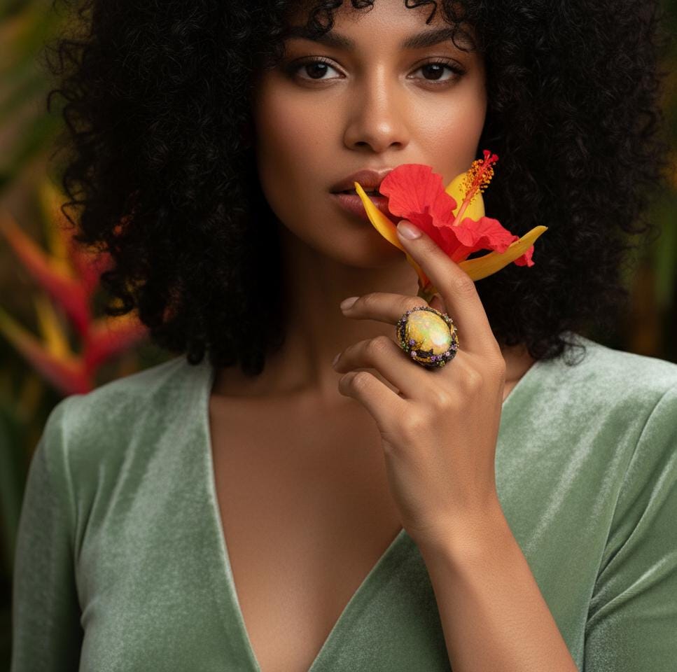 925 Sterling Silver Ethiopian Fire Opal Ring