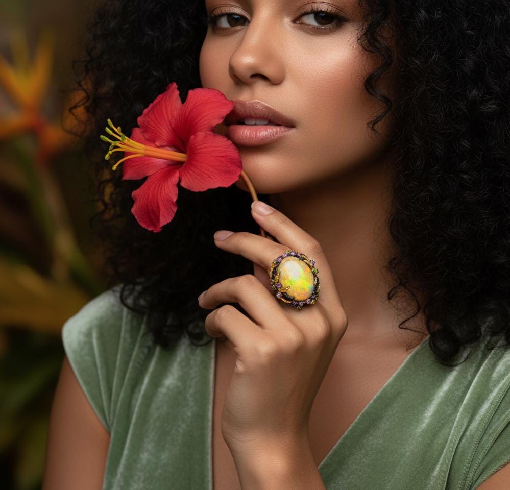 925 Sterling Silver Ethiopian Fire Opal Ring