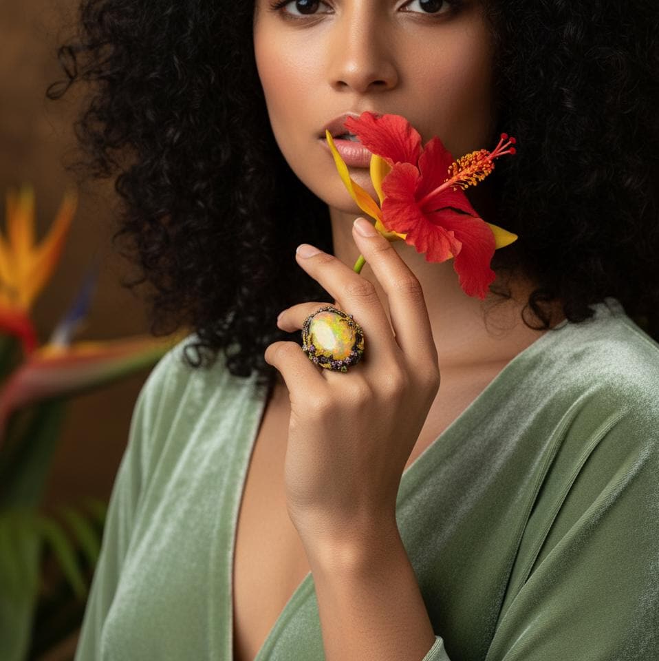 925 Sterling Silver Ethiopian Fire Opal Ring